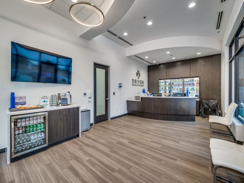 Waiting and reception area inside Driven Healthcare